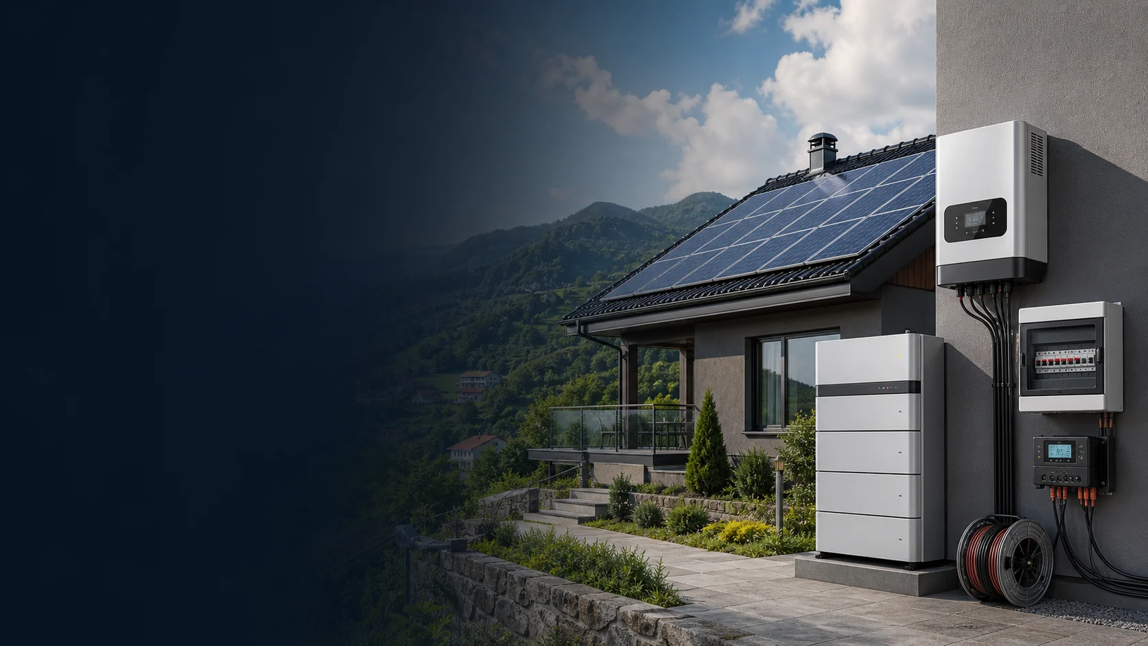 Çatı paneli, inverter ve aküden oluşan solar enerji sistemi